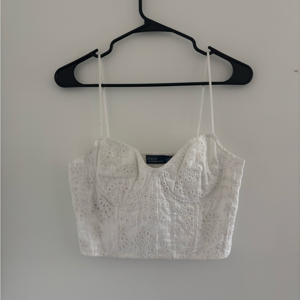 White Embroidered Ralph Lauren Crop Top